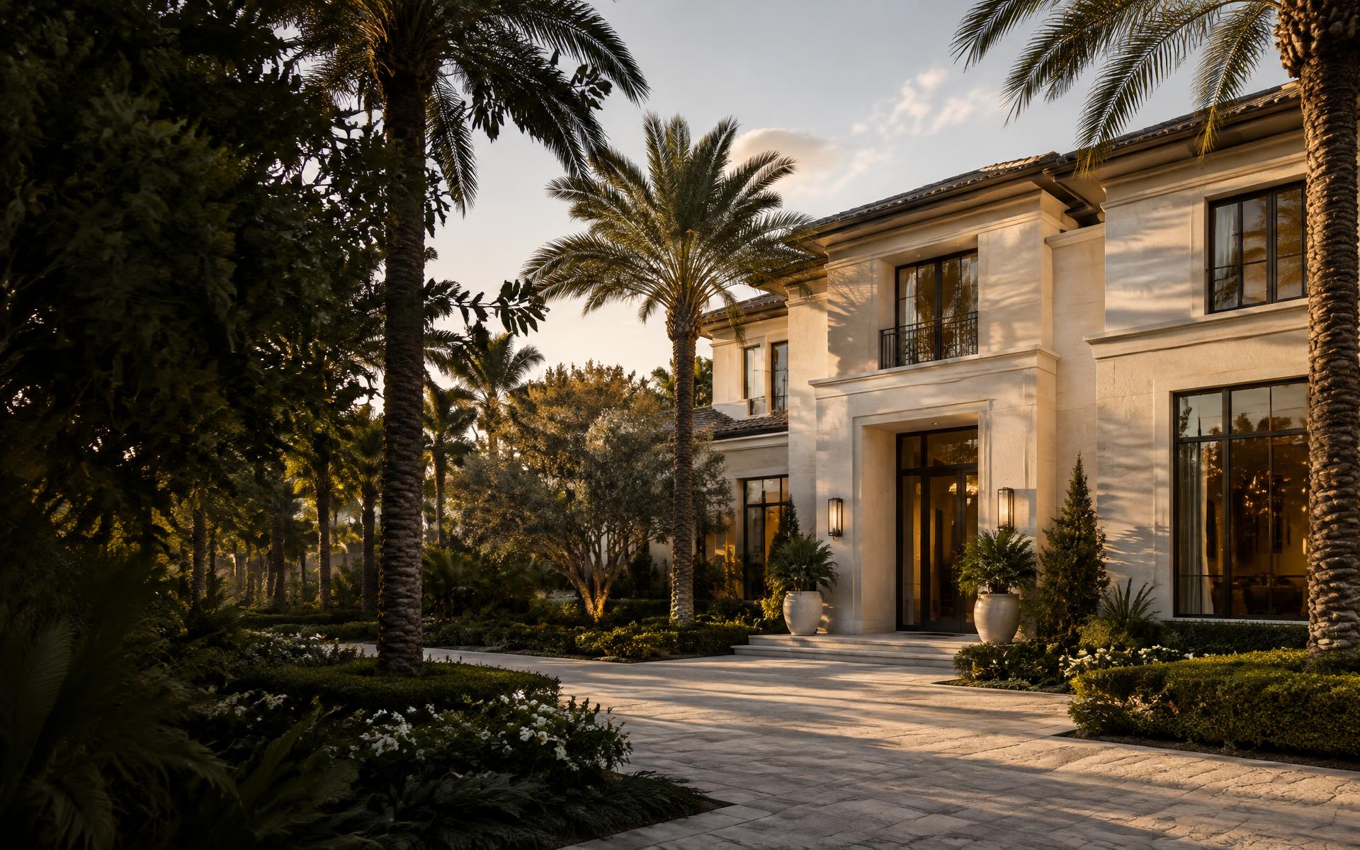 Contemporary South Florida home surrounded by palms